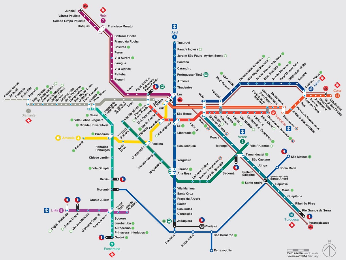 รถไฟใต้ดินแผนที่ Sao Paulo