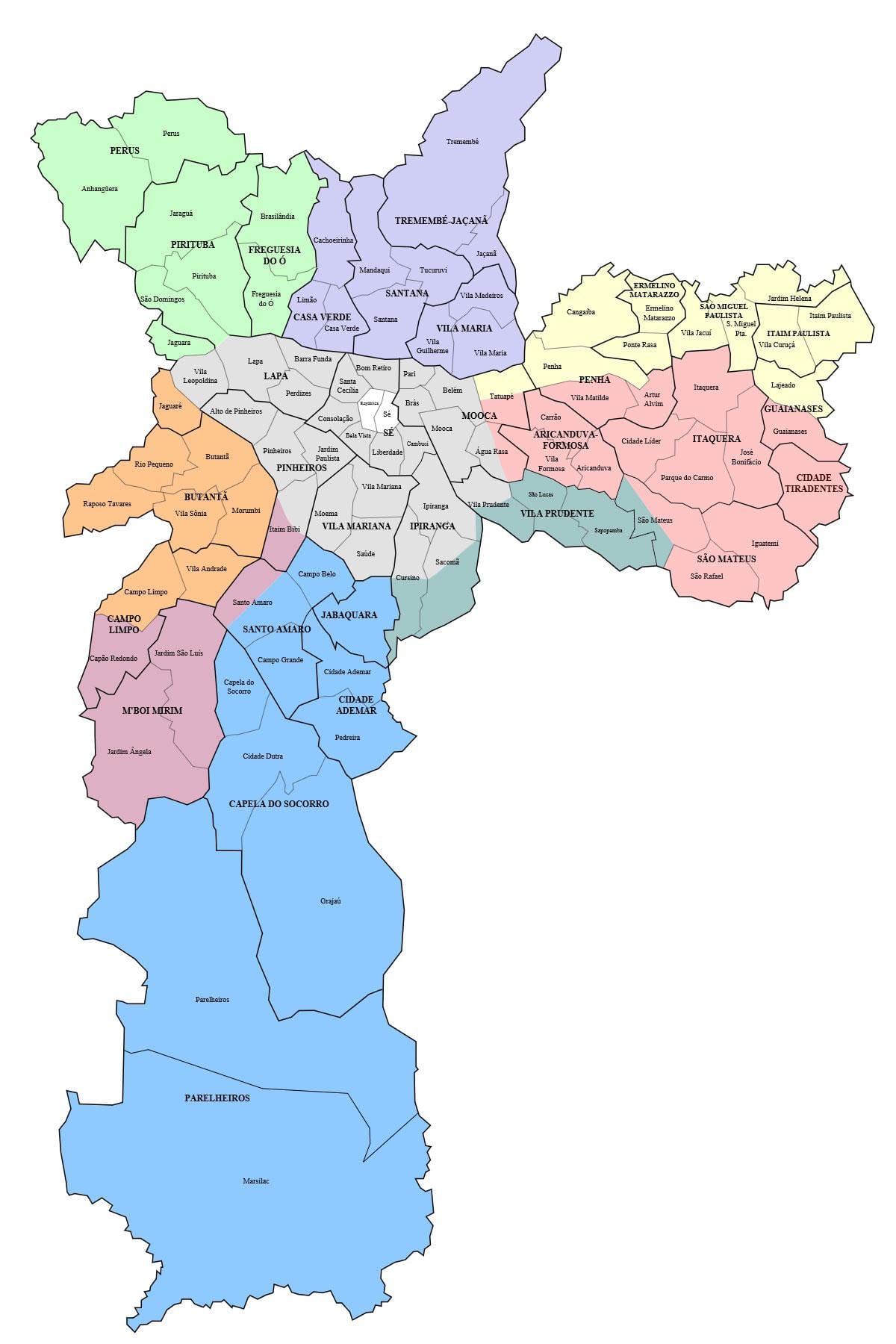 São Paulo arrondissement แผนที่